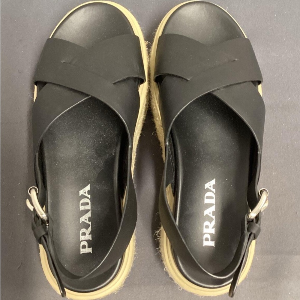 Prada Women's Black Crisscross platform Espadrille Sandals Shoes size 36.5 - Picture 2 of 9